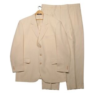 Midtown Man Suit Mens 48L Cream Beige 3-Button Blazer Pleated Pants‎